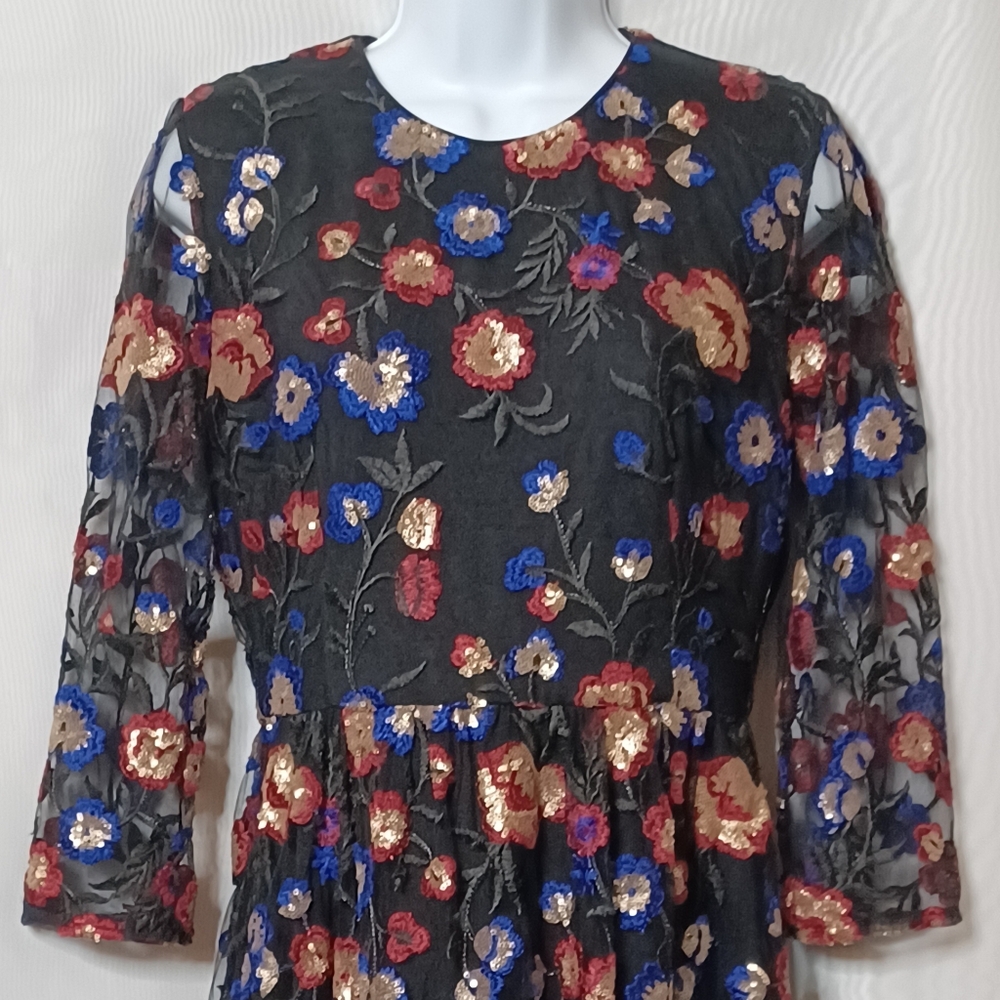TOUCH Women's Floral Embroidered Sequins Mesh Midi Dress. Size 40 (10/12) - Picture 2 of 13